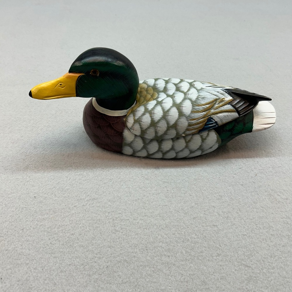 Vintage Hand Painted Wood Mallard Duck Decoy Trinket Box Hidden Storage 11 inch